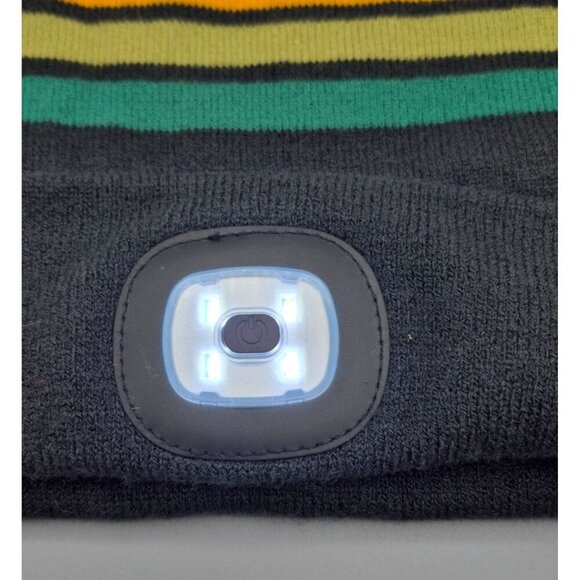 Night Scope Men's Gray Striped Beanie Hat With Headlamp One Size Work Outdoors - Picture 3 of 7